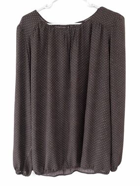 Black Pink Polka Dot Blouse Womens Sheer Long Sleeve Keyhole Back Flowy Top